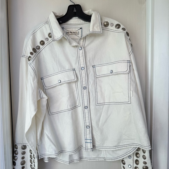 Free People Cream Utility Jacket with Gold Details - Picture 9 of 11